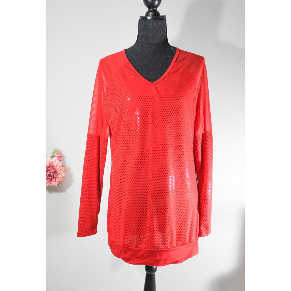 Aumora Red Sequin Dot Sweater Long Sleeve Sparkle Top Size XL NWT Sparkly